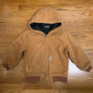 Carhartt Distressed Youth Jacket Hooded Coat Lined Winter Outdoors Kids Sz S 7-8